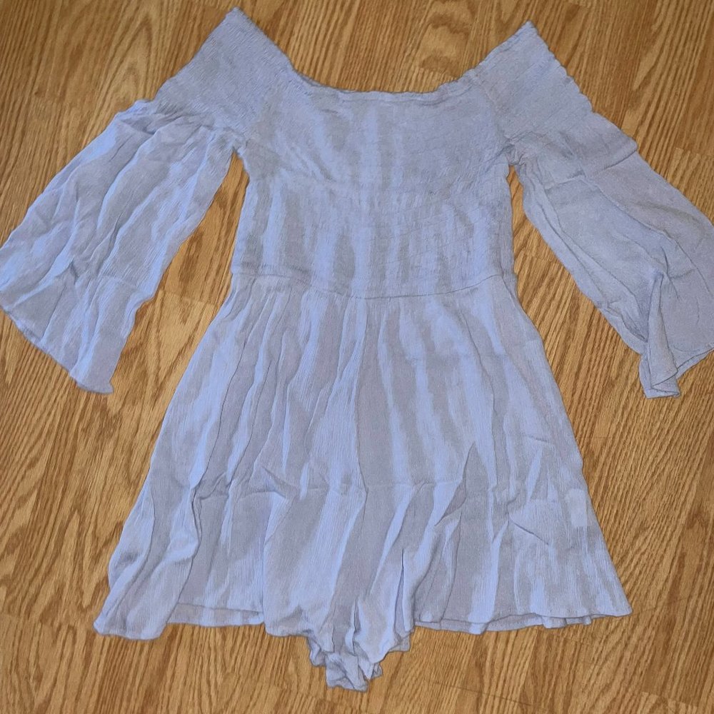 Baby blue off-the-shoulder romper